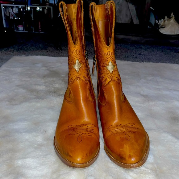 JD Julie Dee | Western Ankle  Boots | Brown leather gold metallic  | women 39 - Picture 6 of 15